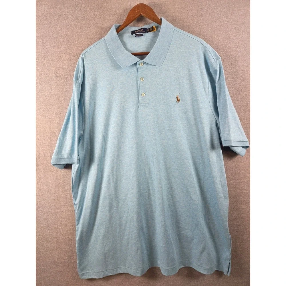 Polo Ralph Lauren Soft Touch Golf Polo Shirt 2XL Sky Sea Blue‎ Flesh Pony Logo